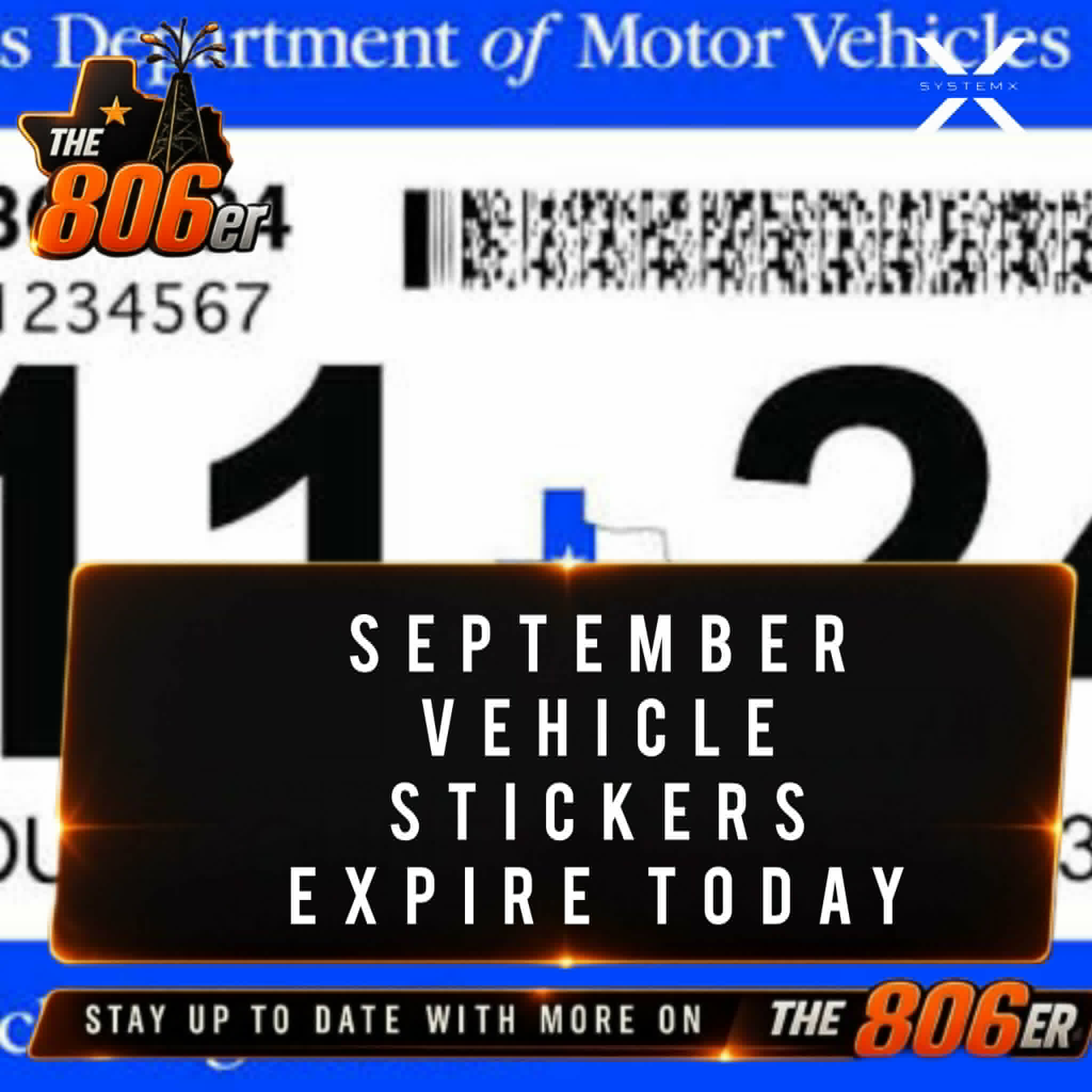 SEPTEMBER VEHICLE STICKERS EXPIRE TODAY
